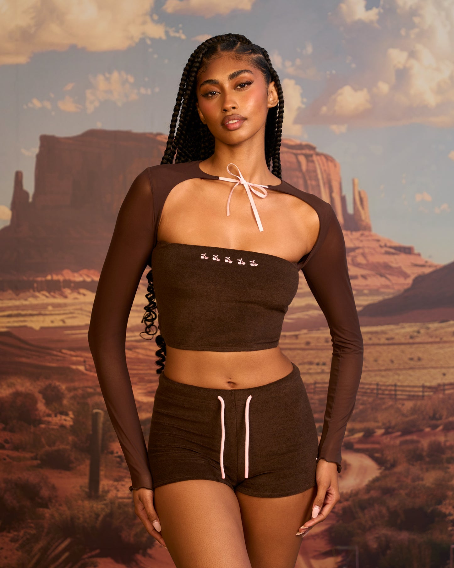 Bibi Top + Shorts Set in Brown