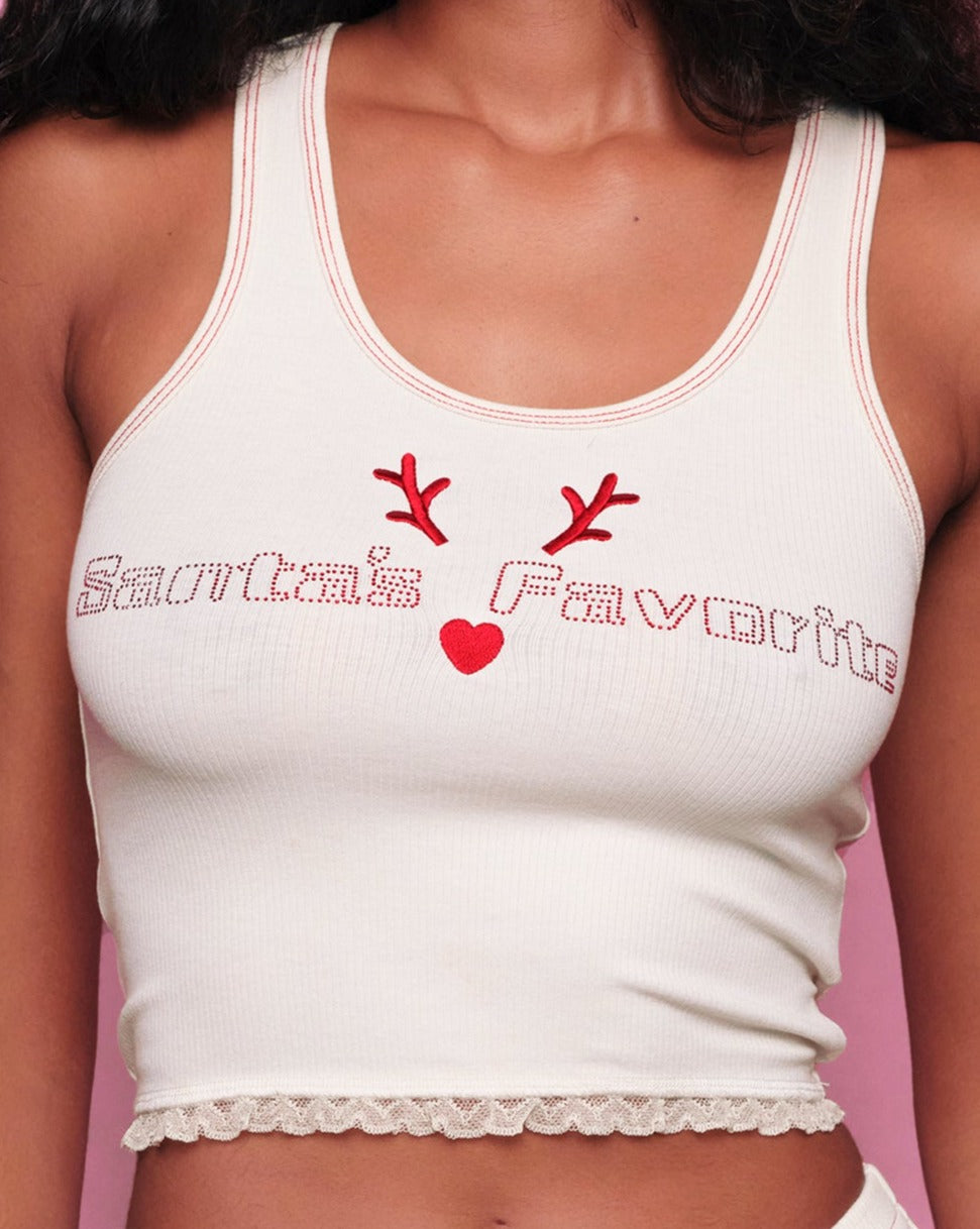 Santa's Favorite PJ Tank in Cream