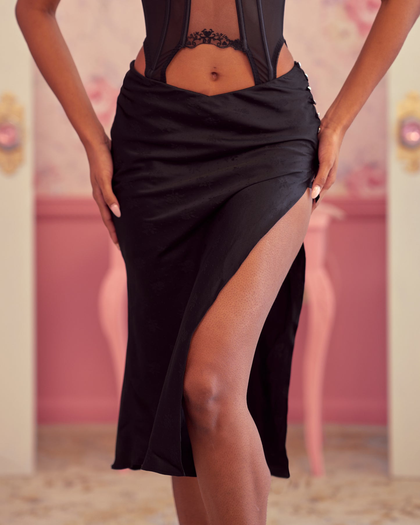 Alyssa Silk Skirt in Black