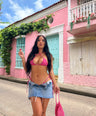 Karla V-Kini Top in Rosa Azul (Bead Trim)